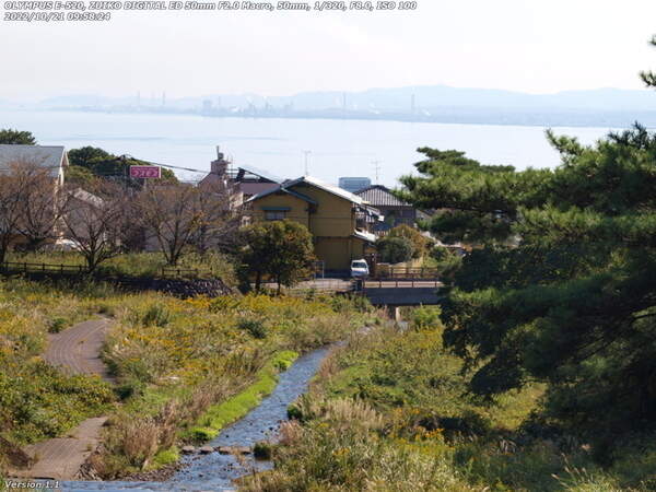 境川(別府市) イナコスの橋から別府湾を望む