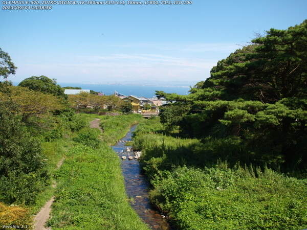 境川(別府市) イナコスの橋からの別府湾の眺め