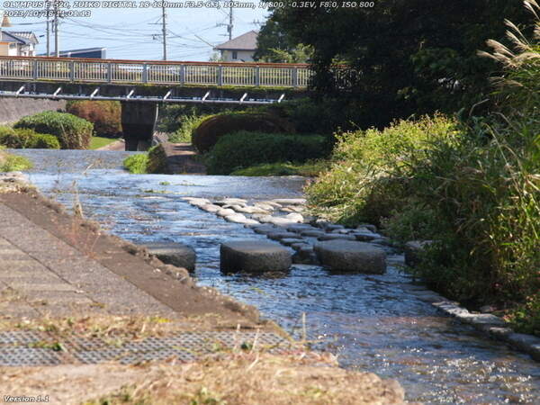 境川(別府市) 飛び石があるが右岸(生目町側)の土手上は私有地で立入禁止