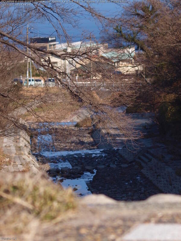 境川(別府市) 西別府橋が見える