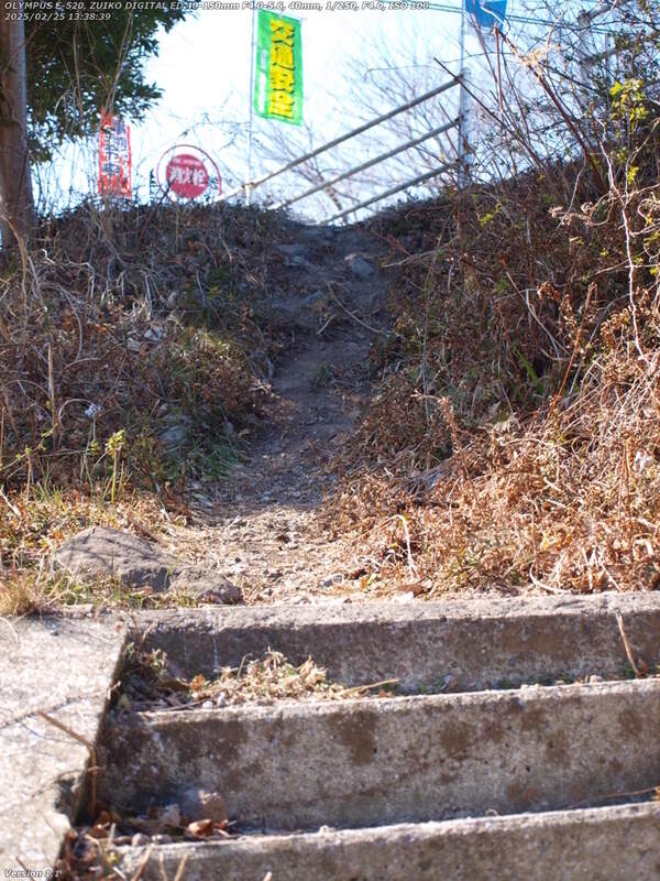 境川(別府市) 階段の先は草地を踏み固めた路で道路とつながっている
