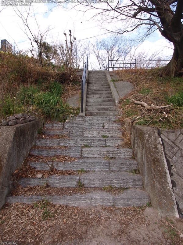 境川(別府市) 道路へ上がるための階段へ