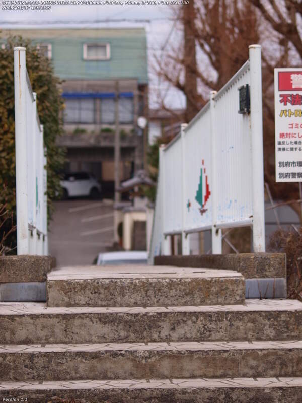 鶴見園町(別府市) 板地川歩道橋を渡る