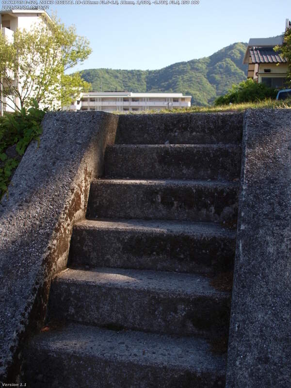 境川(別府市) 階段で土手上の未舗装路へ