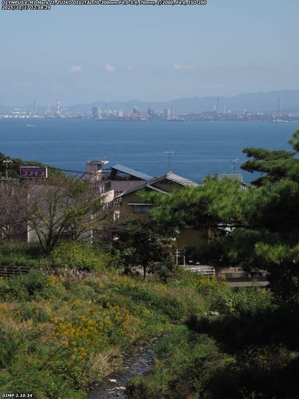 境川(別府市) イナコスの橋からの別府湾の眺め