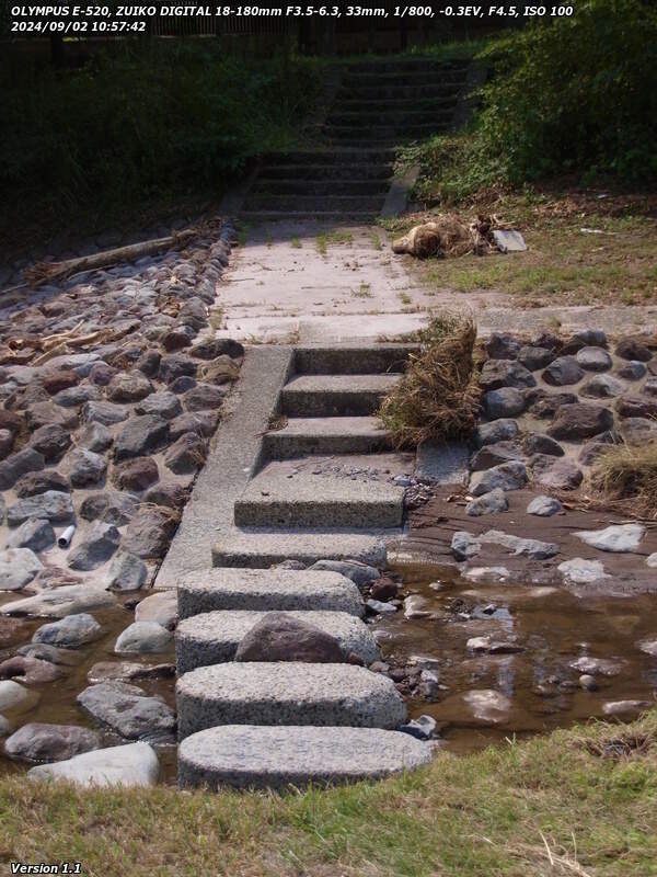 境川(別府市) 飛び石で対岸へ渡ると土手上の遊歩道へ進める