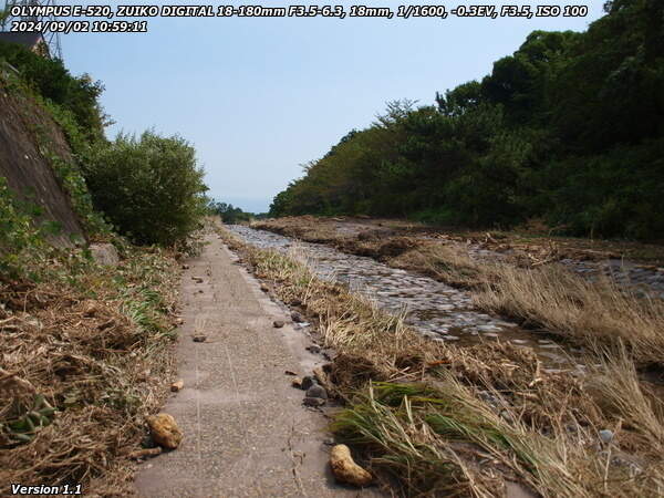 境川(別府市) 河川敷広場に生い茂っていた草が台風による大雨で流されている